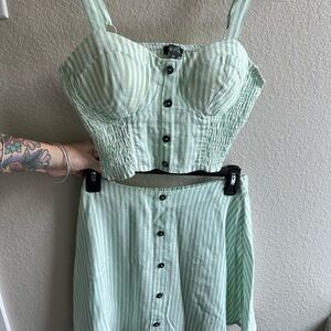Woman’s xs Lily Rose mint green and white striped mini skirt and matching top